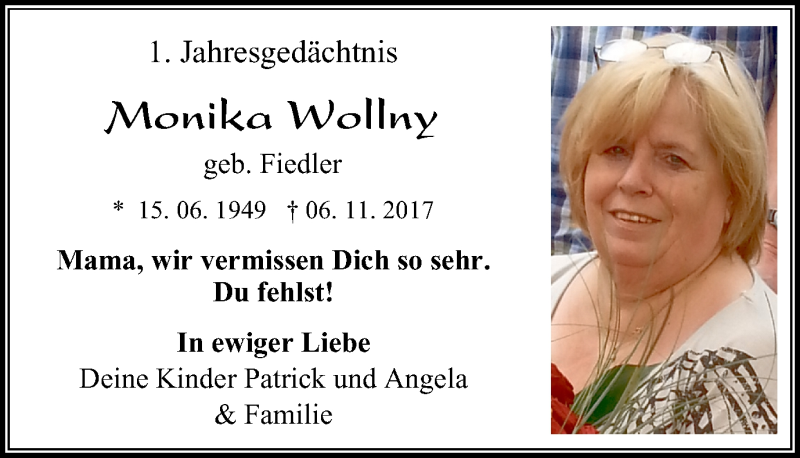  Traueranzeige für Monika Wollny vom 07.11.2018 aus Stadtspiegel Bottrop