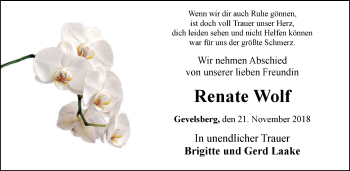 Traueranzeige von Renate Wolf von wap Schwelm/Gevelsberg/Ennepetal