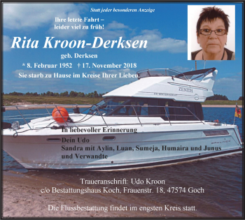 Traueranzeige von Rita Kroon-Derksen von Gocher Wochenblatt