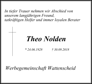 Traueranzeige von Theo Nolden von Stadtspiegel Wattenscheid