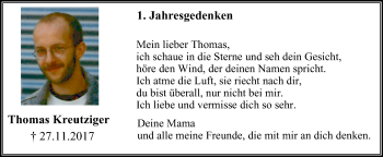 Traueranzeige von Thomas Kreutziger von Stadtspiegel Menden + Froendenberg