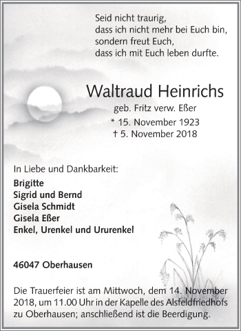 Traueranzeige von Waltraud Heinrichs von Wochen-Anzeiger Oberhausen