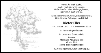 Traueranzeige von Dieter Eller von Wochen-Anzeiger Langenfeld/Monheim/Hilden