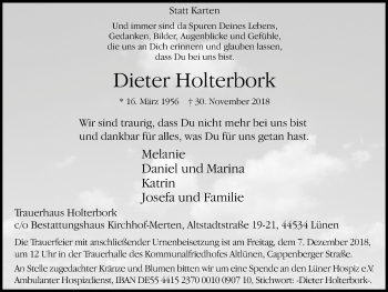 Traueranzeige von Dieter Holterbork von Lüner Anzeiger