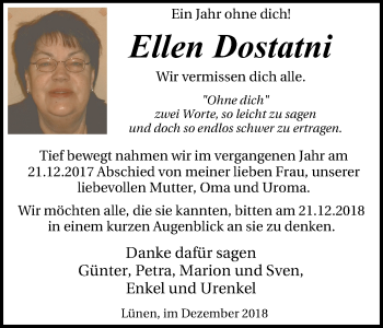 Traueranzeige von Ellen Dostatni von Lüner Anzeiger