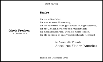 Traueranzeige von Gisela Frechen von Wochen-Anzeiger Langenfeld/Monheim/Hilden