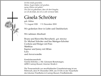Traueranzeige von Gisela Schröter von Stadtanz.Castrop-Rauxel