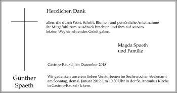 Traueranzeige von Günther Spaeth von Stadtanz.Castrop-Rauxel