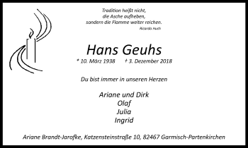 Traueranzeige von Hans Geuhs von Wochen-Anzeiger Langenfeld/Monheim/Hilden
