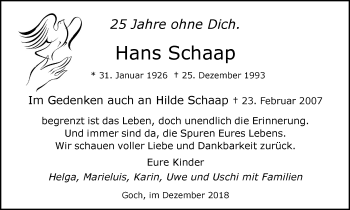 Traueranzeige von Hans Schaap von Gocher Wochenblatt