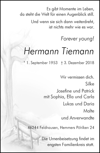 Traueranzeige von Hermann Tiemann von Stadtspiegel Bottrop