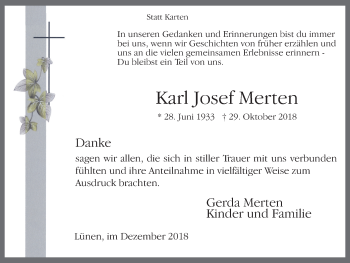 Traueranzeige von Karl Josef Merten von Lüner Anzeiger