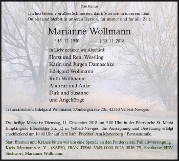 Traueranzeige von Marianne Wollmann von Stadtanzeiger Velbert + Heiligenhaus