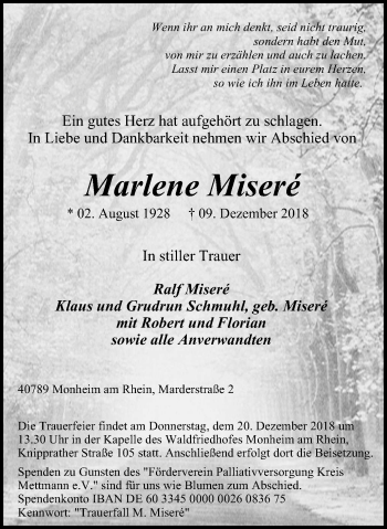 Traueranzeige von Marlene Miseré von Wochen-Anzeiger Langenfeld/Monheim/Hilden