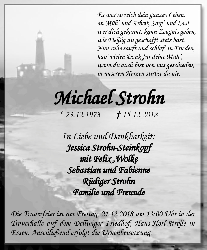  Traueranzeige für Michael Strohn vom 19.12.2018 aus Stadtspiegel Bottrop