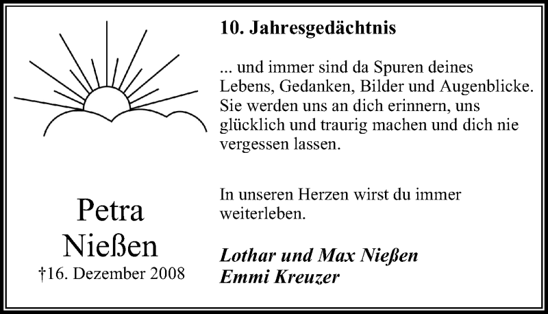  Traueranzeige für Petra Nießen vom 15.12.2018 aus Wochen-Anzeiger Langenfeld/Monheim/Hilden
