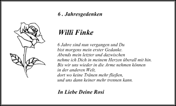 Traueranzeige von Willi Finke von Wochenblatt Herne/Wanne-Eickel