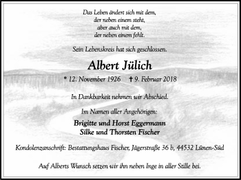 Traueranzeige von Albert Jülich von Lüner Anzeiger