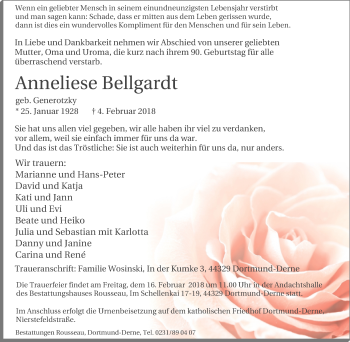 Traueranzeige von Anneliese Bellgardt von Lüner Anzeiger