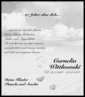 Traueranzeige von Cornelia Wittkowski von Witten aktuell