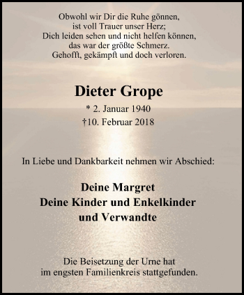 Traueranzeige von Dieter Grope von Wochen-Anzeiger Oberhausen