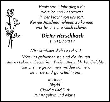 Traueranzeige von Dieter Herschbach von Wochen-Anzeiger Oberhausen