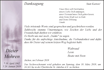 Traueranzeige von Dieter Mohren von Wochen-Anzeiger Langenfeld/Monheim/Hilden