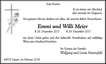 Traueranzeige von Emmi und Willi  Meier von Lüner Anzeiger