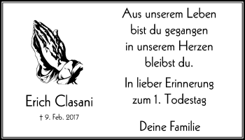 Traueranzeige von Erich Clasani von Witten aktuell
