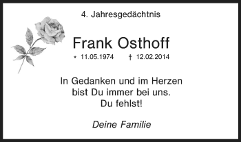 Traueranzeige von Frank Osthoff von Mülheimer Woche