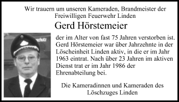 Traueranzeige von Gerd Hörstemeier von Stadtspiegel Bochum