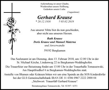 Traueranzeige von Gerhard Krause von Lüner Anzeiger