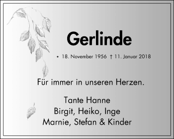 Traueranzeige von Gerlinde Brune von Stadtanzeiger Velbert + Heiligenhaus
