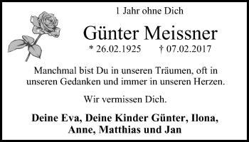 Traueranzeige von Günter Meissner von Stadtspiegel Kamen + Unna