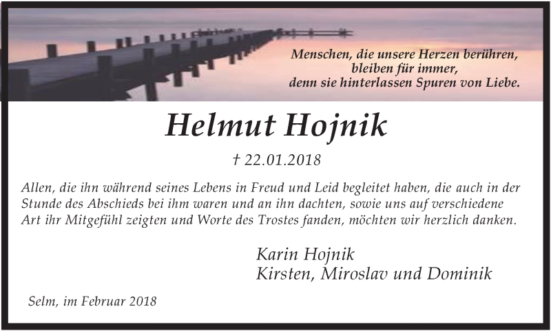  Traueranzeige für Helmut Hojnik vom 17.02.2018 aus Lüner Anzeiger