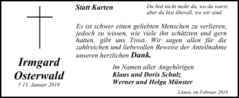 Traueranzeige von Irmgard Osterwald von Lüner Anzeiger
