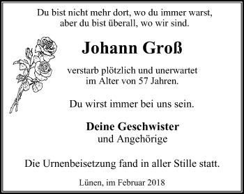 Traueranzeige von Johann Groß von Lüner Anzeiger