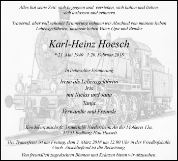 Traueranzeige von Karl-Heinz Hoesch von Gocher Wochenblatt
