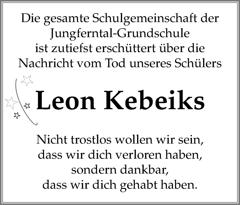  Traueranzeige für Leon Kebeiks vom 03.02.2018 aus Stadtanzeiger Dortmund