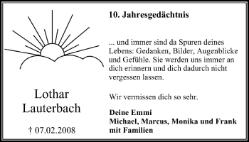 Traueranzeige von Lothar Lauterbach von Stadtspiegel Bochum