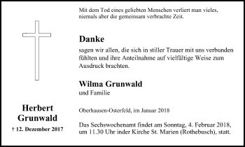 Traueranzeige von Michael Grunwald von Wochen-Anzeiger Oberhausen