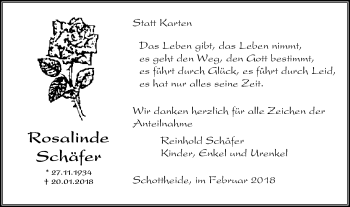 Traueranzeige von Rosalinde Schäfer von Klever Wochenblatt