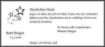 Traueranzeige von Ruth Bingen von Stadtspiegel Menden + Froendenberg