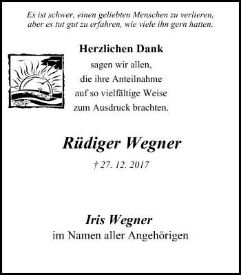 Traueranzeige von Rüdiger Wegner von Wochenblatt Herne/Wanne-Eickel