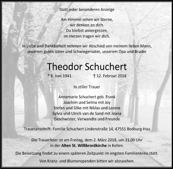 Traueranzeige von Theodor Schuchert von Klever Wochenblatt