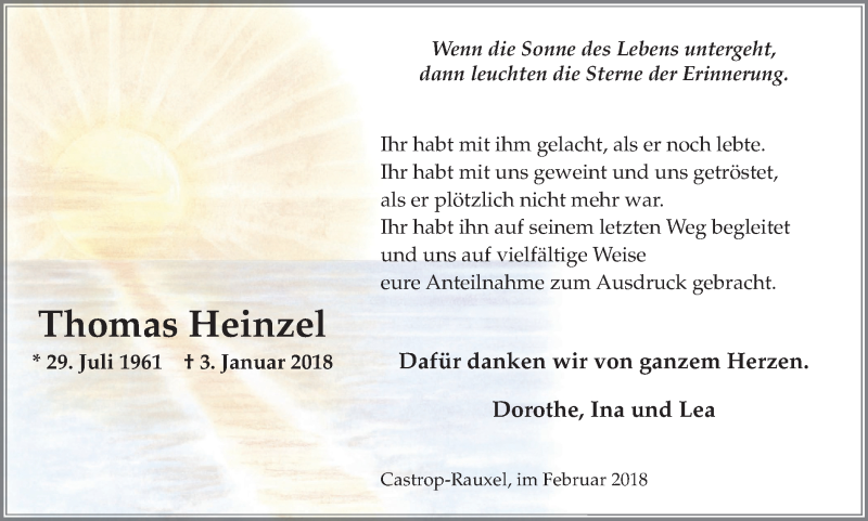  Traueranzeige für Thomas Heinzel vom 17.02.2018 aus Stadtanz.Castrop-Rauxel