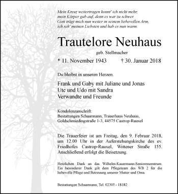 Traueranzeige von Trautelore Neuhaus von Stadtanz.Castrop-Rauxel