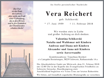 Traueranzeige von Vera Reichert von WVW Anzeigenblätter