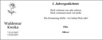 Traueranzeige von Waldemar Kwoka von Der Weseler + Der Xantener