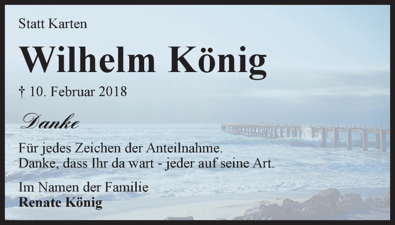  Traueranzeige für Wilhelm König vom 28.02.2018 aus Stadtspiegel Gladbeck